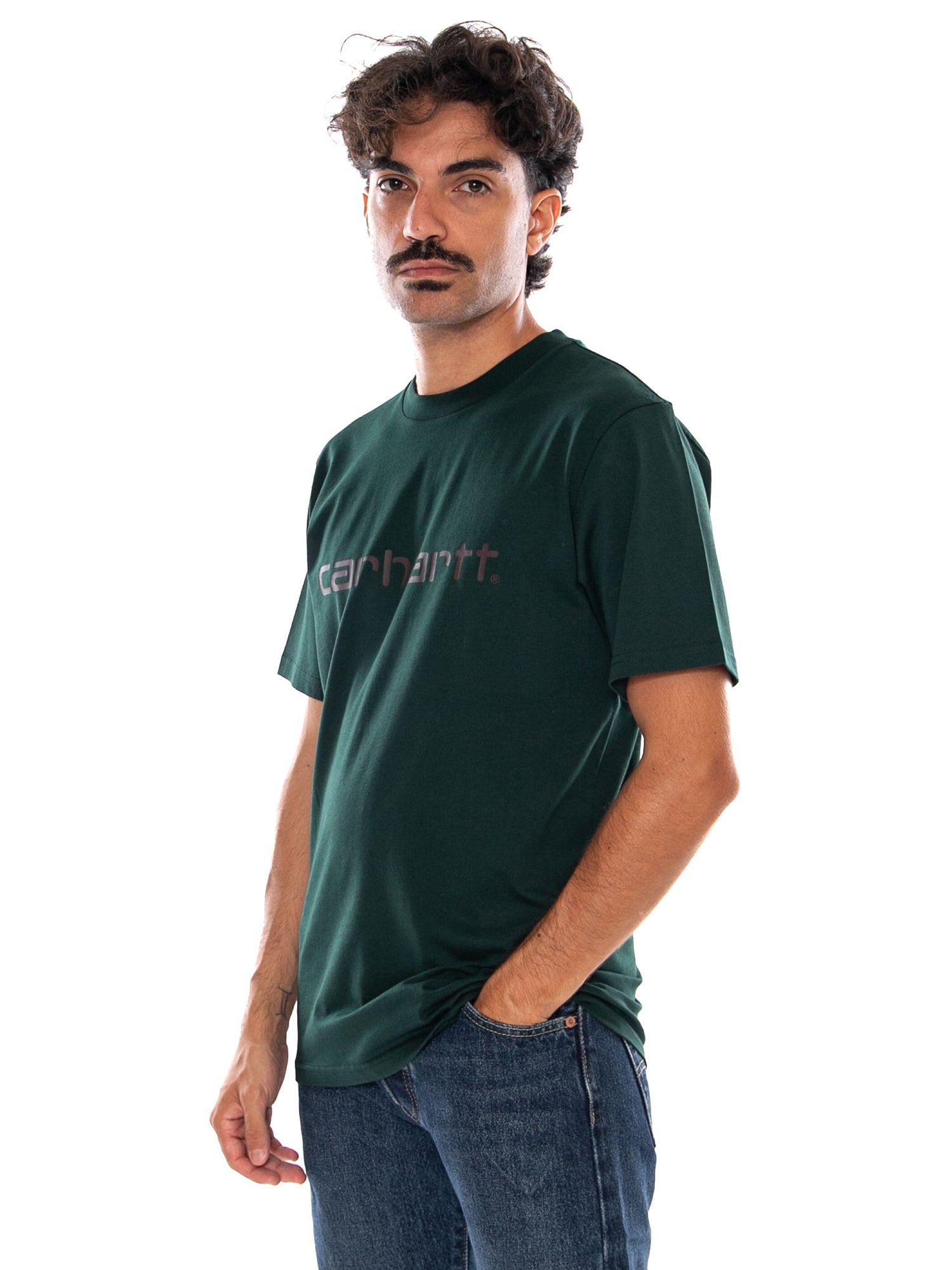 CARHARTT WIP S/S SCRIPT T-SHIRT DARK SCARAB - Maglietta Girocollo Uomo Verde I035700 3YZXX CARHARTT WIP 