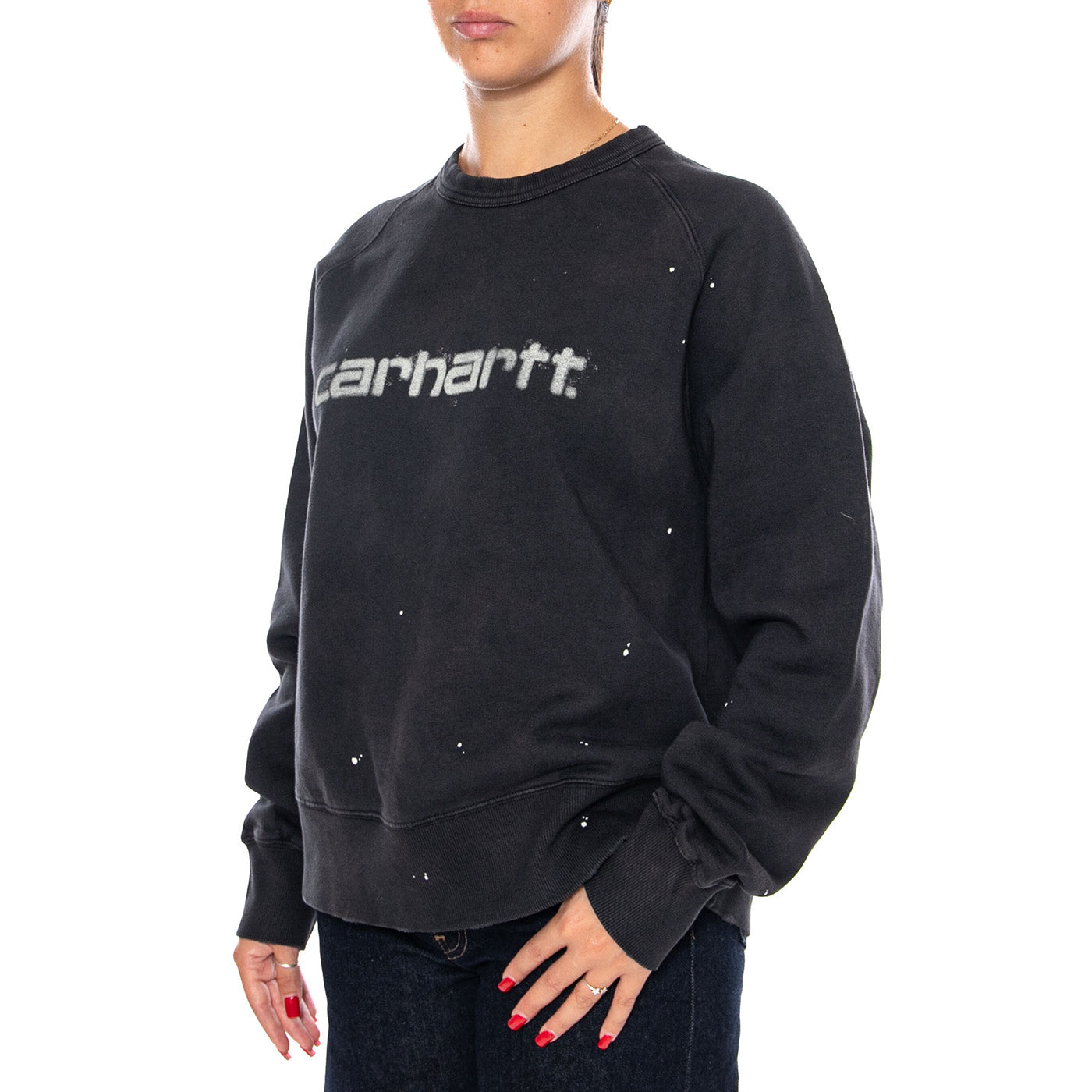 W' PAINTER SWEAT BLACK DESTROY WASH SPLATTER - Felpa Girocollo Donna Nera I036843 89EJ CARHARTT WIP 
