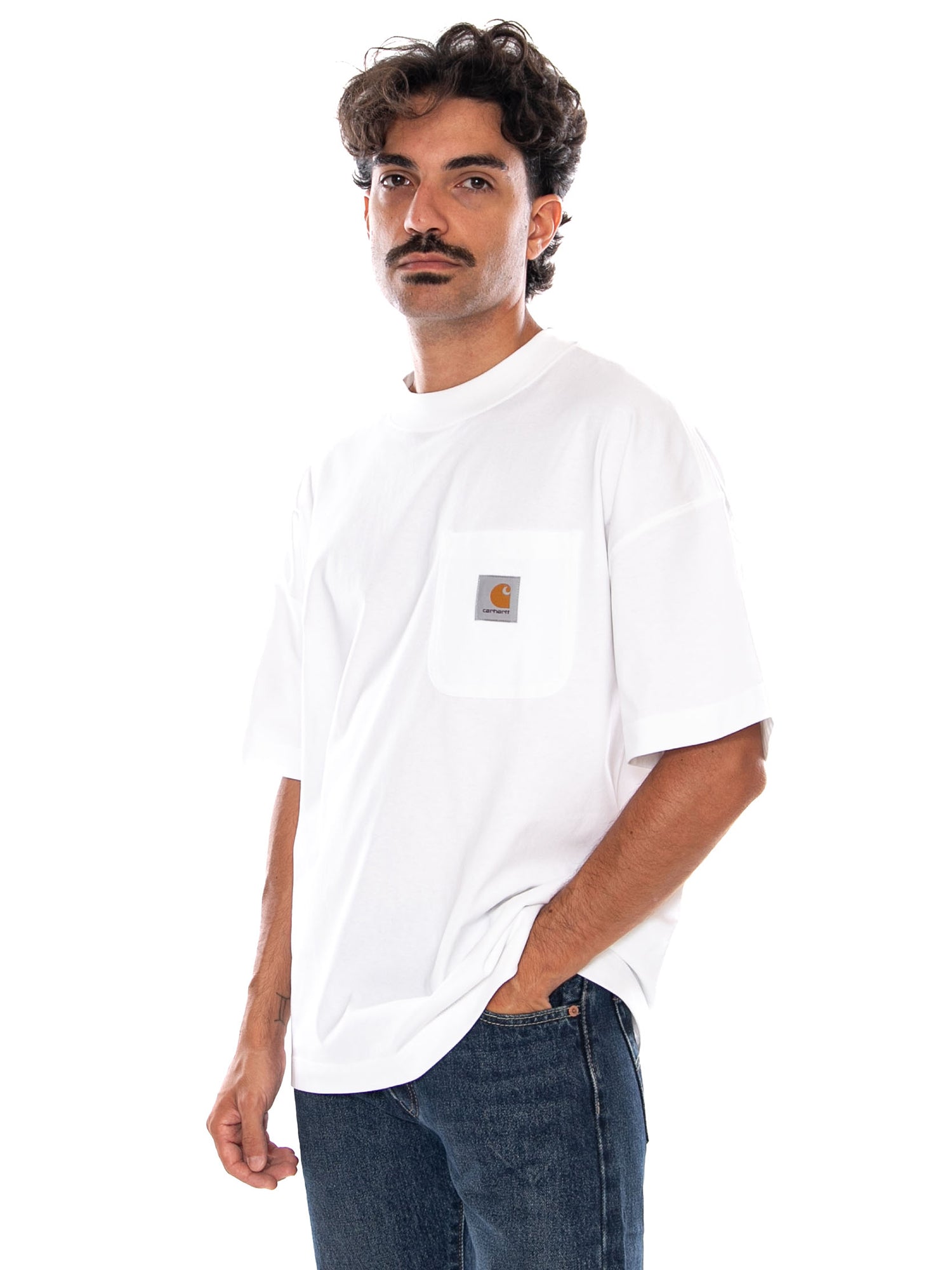CARHARTT WIP S/S WORK POCKET T-SHIRT WHITE - Maglietta Girocollo Uomo Bianca I037015 02XX CARHARTT WIP 