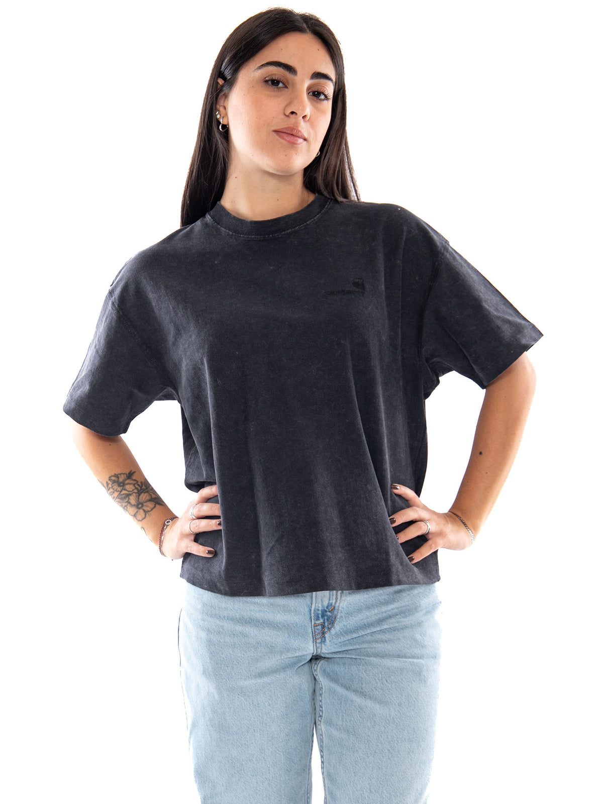 Carhartt WIP W' S/S Lambert T-Shirt Black Moon Wash - T-Shirt Donna Nera I037169 89FQ CARHARTT WIP 