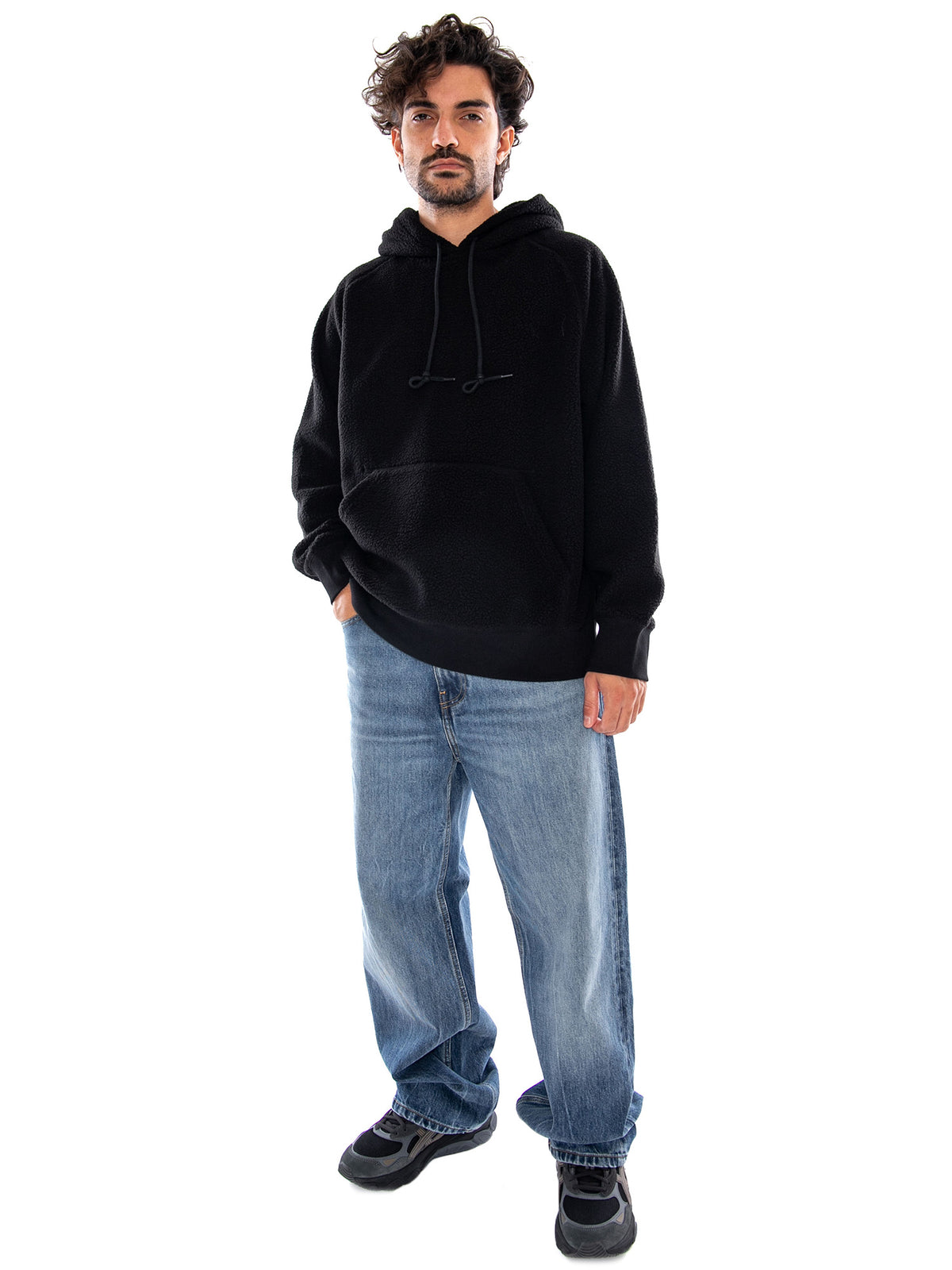 HOODED LIMN C FLEECE SWEAT BLACK - Felpa con Cappuccio Uomo Nera I037251 89XX CARHARTT WIP 