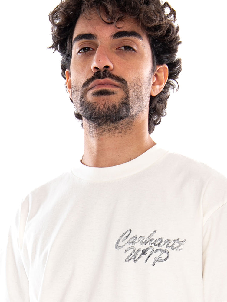 S/S Hatching Script T-Shirt Wax Garment Dyed - Maglietta Girocollo Uomo Beige I037258 D6GD CARHARTT WIP 