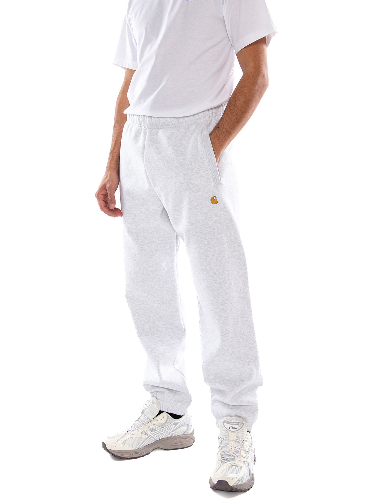 Carhartt WIP Chase Sweat Pant Ash Heather / Gold - Pantaloni Tuta Uomo Grigio Mélange I037458 00JXX CARHARTT WIP 