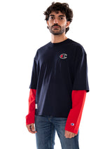Champion Long Sleeve Crewneck T-Shirt NNY ISA - Maglia Uomo Blu Navy a Maniche Lunghe  Uomo CHAMPION