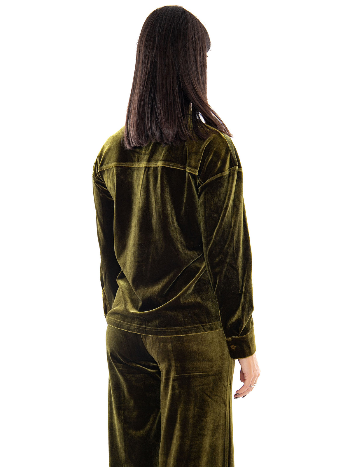Compania Fantastica Camisa de Terciopelo Verde Oliva Green - Camicia Donna in Velluto Verde Oliva 64C/11109 GRN COMPANIA FANTASTICA 