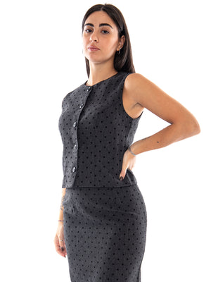 Compania Fantastica Chaleco Tweed Gris con Punto Negro Black - Gilet Donna Grigio e Nero in Tweed<BR/><BR/> 64C/11147 BLK COMPANIA FANTASTICA 