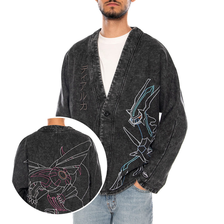 DIALGA AND PALKIA KIMONO ACID BLACK - Giacca Denim Jeans Uomo Nera SW1341 SY DOLLY NOIRE 