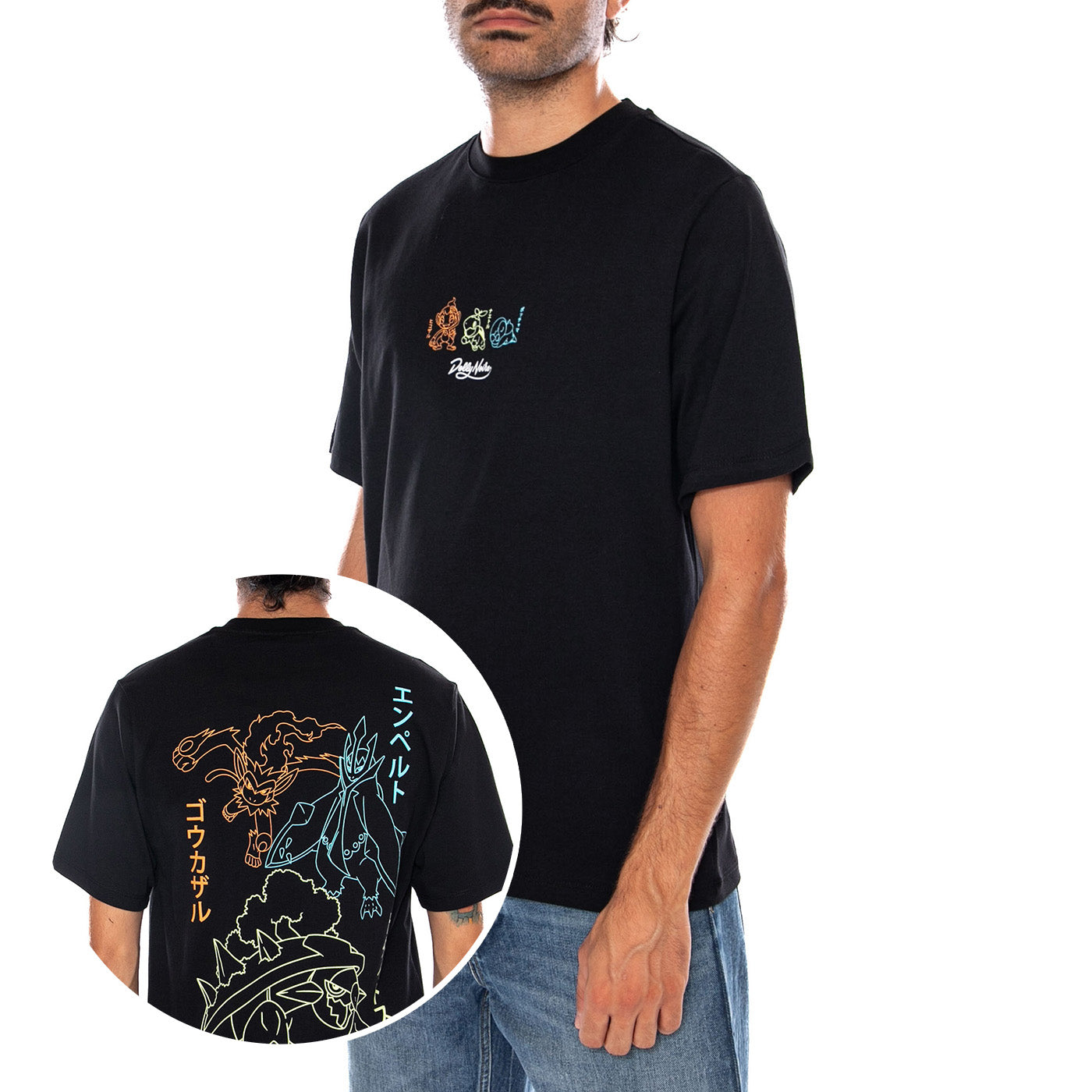 STARTERS EVOLUTION TEE POKÉMON - Maglietta Girocollo Uomo Nera Collaborazione Pokémon TS1344 T4 DOLLY NOIRE 