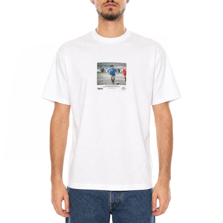 "Partita del Fango" Tee White - Maglietta Maradona Girocollo Uomo Bianca TS1367 T4-02 DOLLY NOIRE 