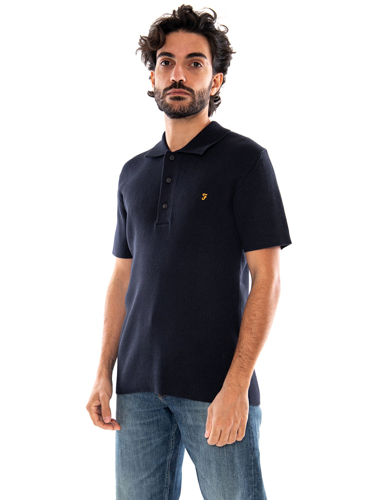 Farah Gerry Rib Knit Polo Navy - Polo Uomo in Maglia a Coste Blu Navy F4GFG001 NVY FARAH 