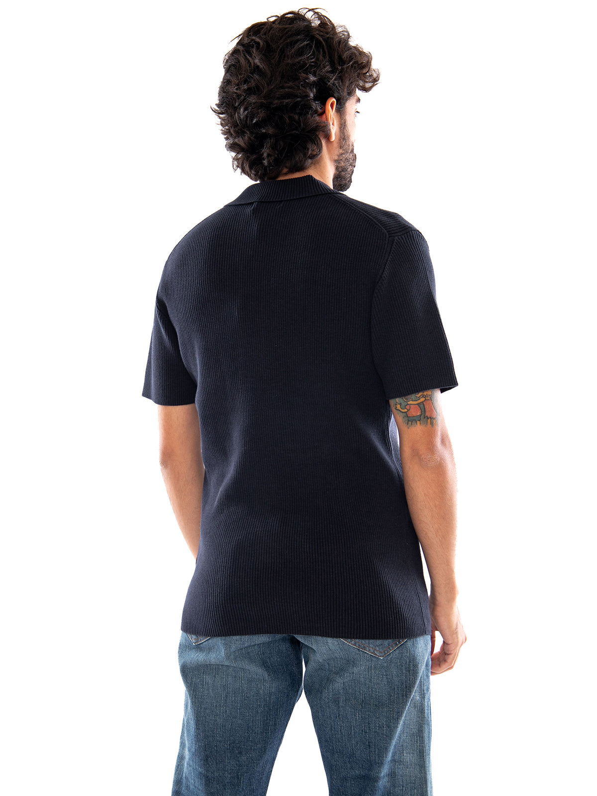 Farah Gerry Rib Knit Polo Navy - Polo Uomo in Maglia a Coste Blu Navy F4GFG001 NVY FARAH 