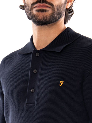 Farah Gerry Rib Knit Polo Navy - Polo Uomo in Maglia a Coste Blu Navy F4GFG001 NVY FARAH 