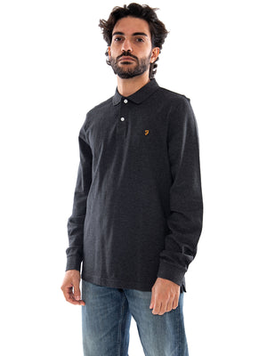Farah Cunningham L/S Polo WB Marl - Polo Uomo a Maniche Lunghe Grigia Mélange F4KFG015 WBM FARAH 