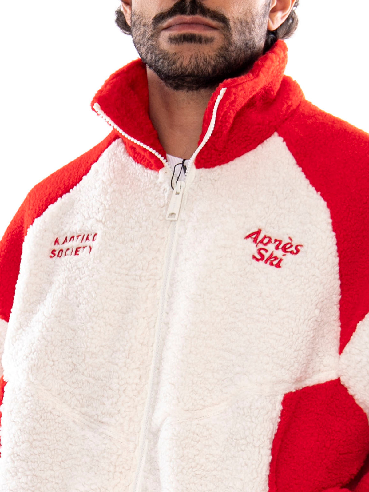 Kaotiko Après Ski Fleece Jacket Ivory Red - Giacca in Pile Uomo Avorio e Rossa<BR/><BR/> AT007 W002 KAOTIKO 