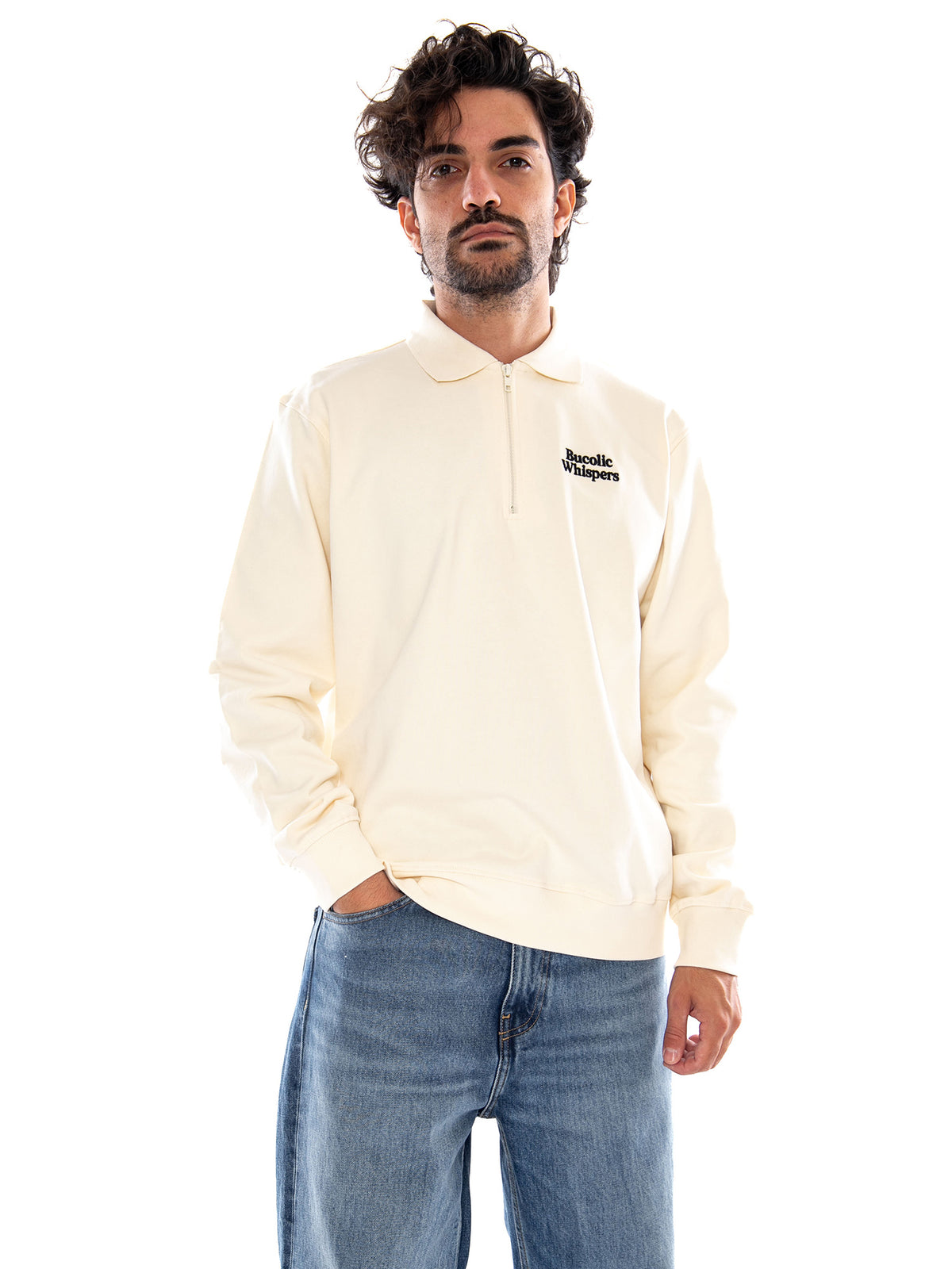 CREW ZIPPER BUCOLIC WHISPERS IVORY - Polo Maniche Lunghe Uomo Crema AT030 G002 KAOTIKO 