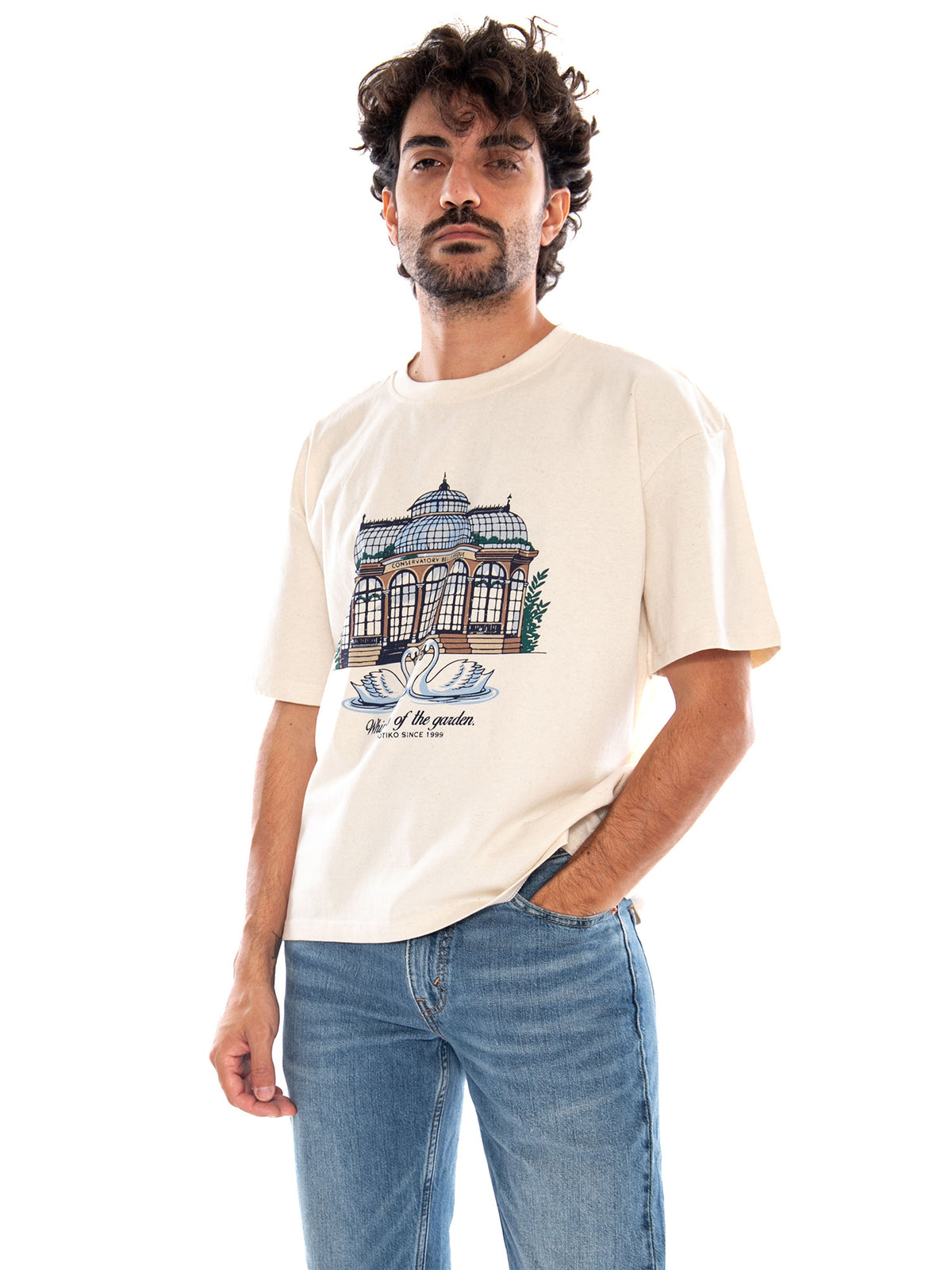 S/S Regular Garden Organic Cotton Ivory - Maglietta Girocollo Uomo Panna<BR/><BR/> AT035 G002 KAOTIKO 