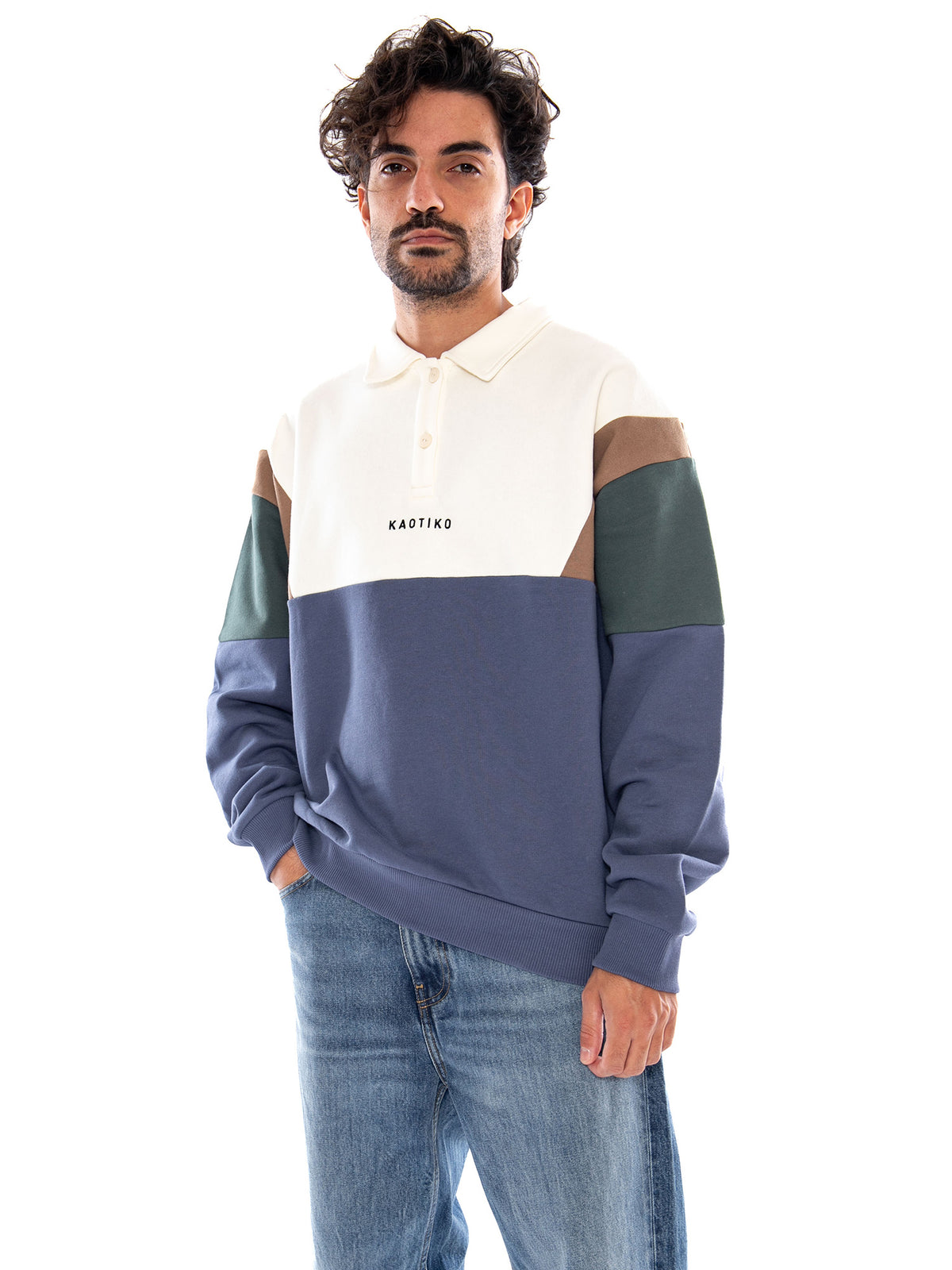 CREW POLO HARRY IVORY/BROWN/GREEN/BLUE - Felpa Girocollo Uomo Multicolore AT038 G002 KAOTIKO 