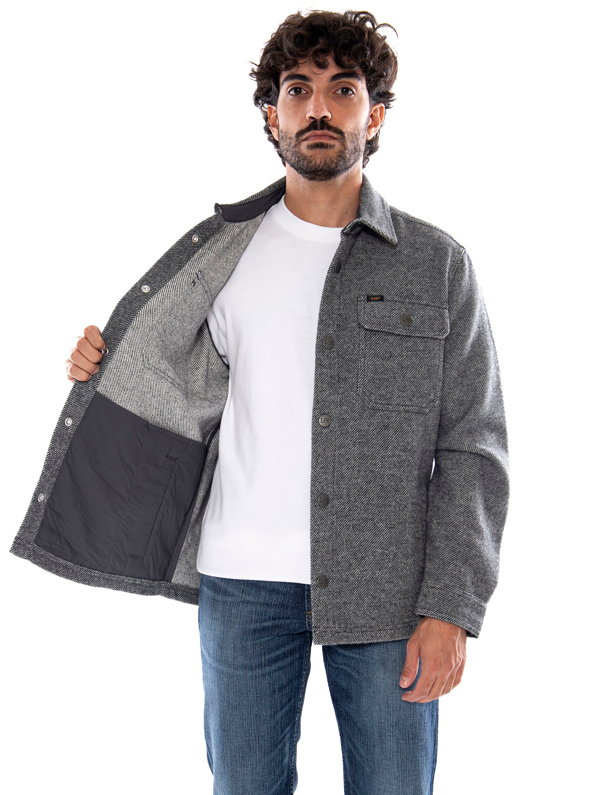 Lee Wool Overshirt Heather Grey - Camicia Overshirt Uomo Grigio Mélange 112386433 GRY LEE 