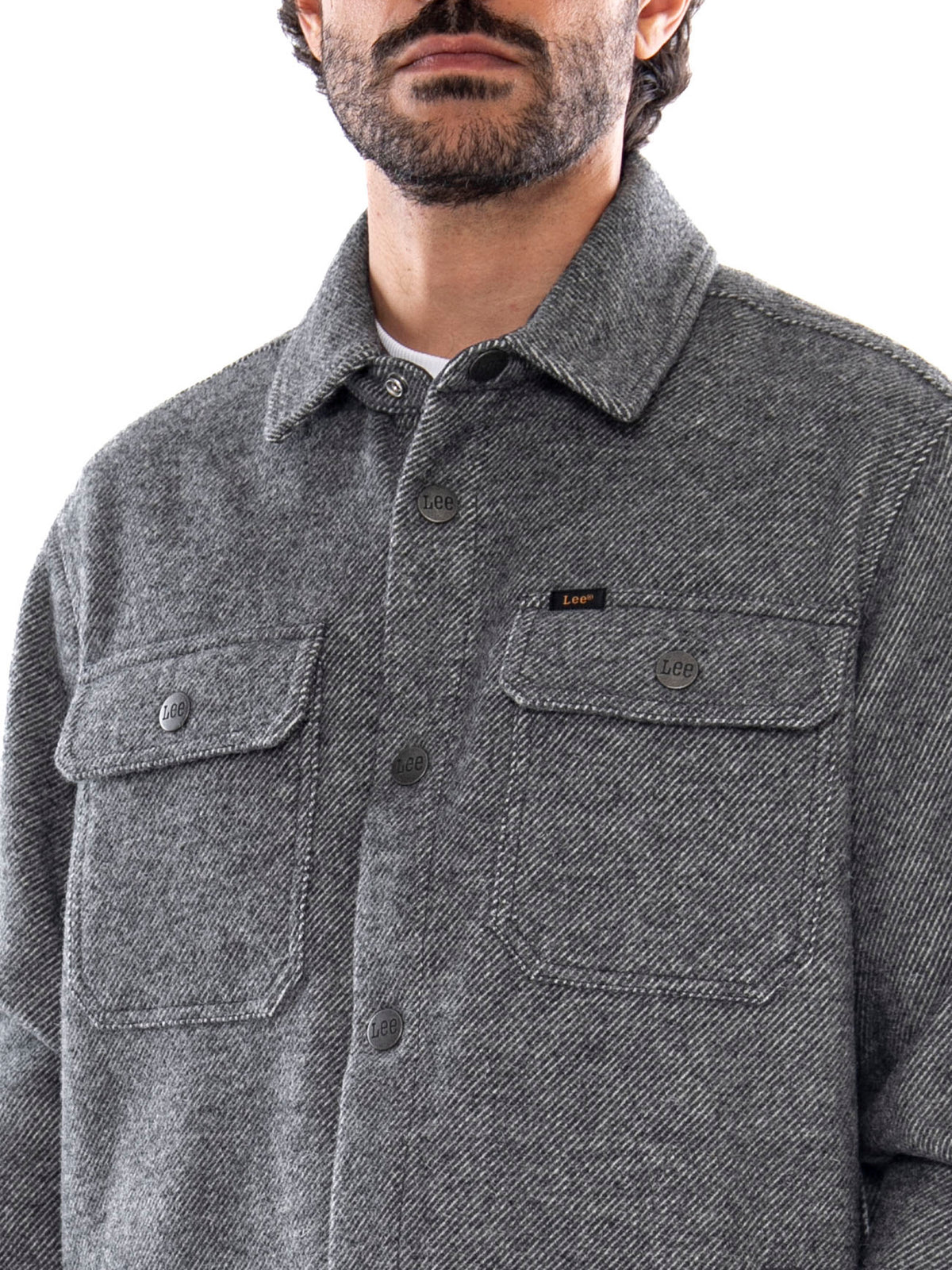 Lee Wool Overshirt Heather Grey - Camicia Overshirt Uomo Grigio Mélange 112386433 GRY LEE 