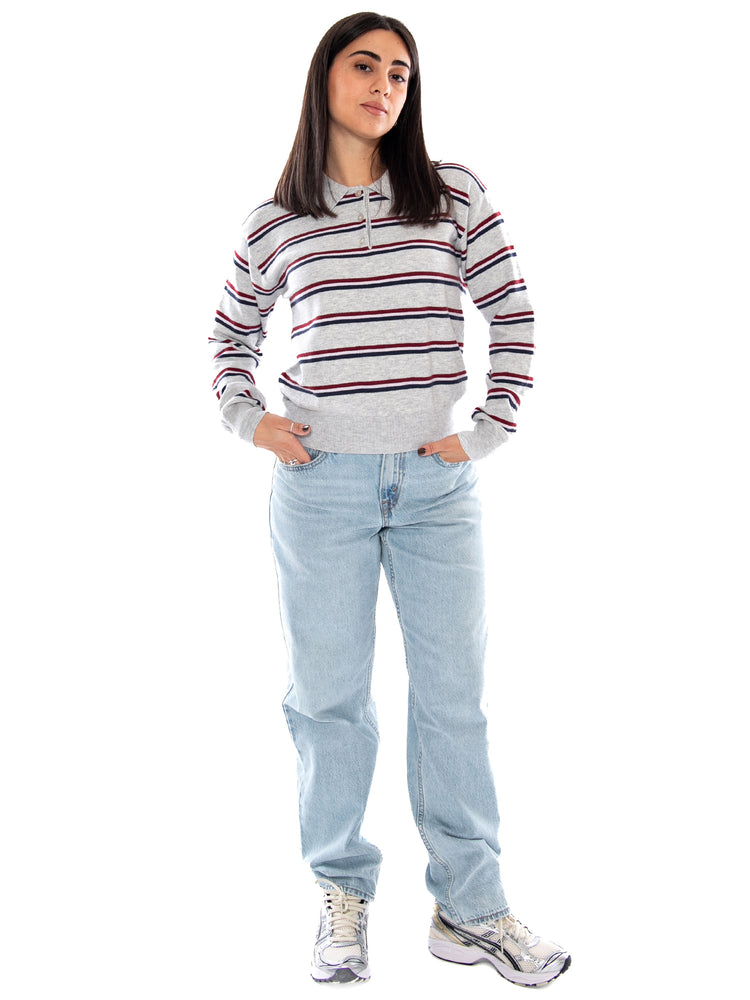 Levi's Super Soft LS Polo Jade Stripe Light Grey Heather - Maglia Donna Grigia a Righe 007VY 0001 LEVIS 
