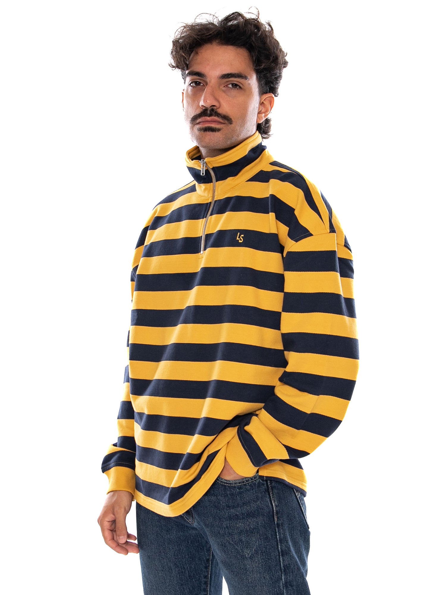 LEVI'S CAMERON QUARTER ZIP POLLARD STRIPE NAVY - Felpa Collo Alto e Zip a Mezzo Busto Uomo Multicolore 0083X 0004 LEVIS 