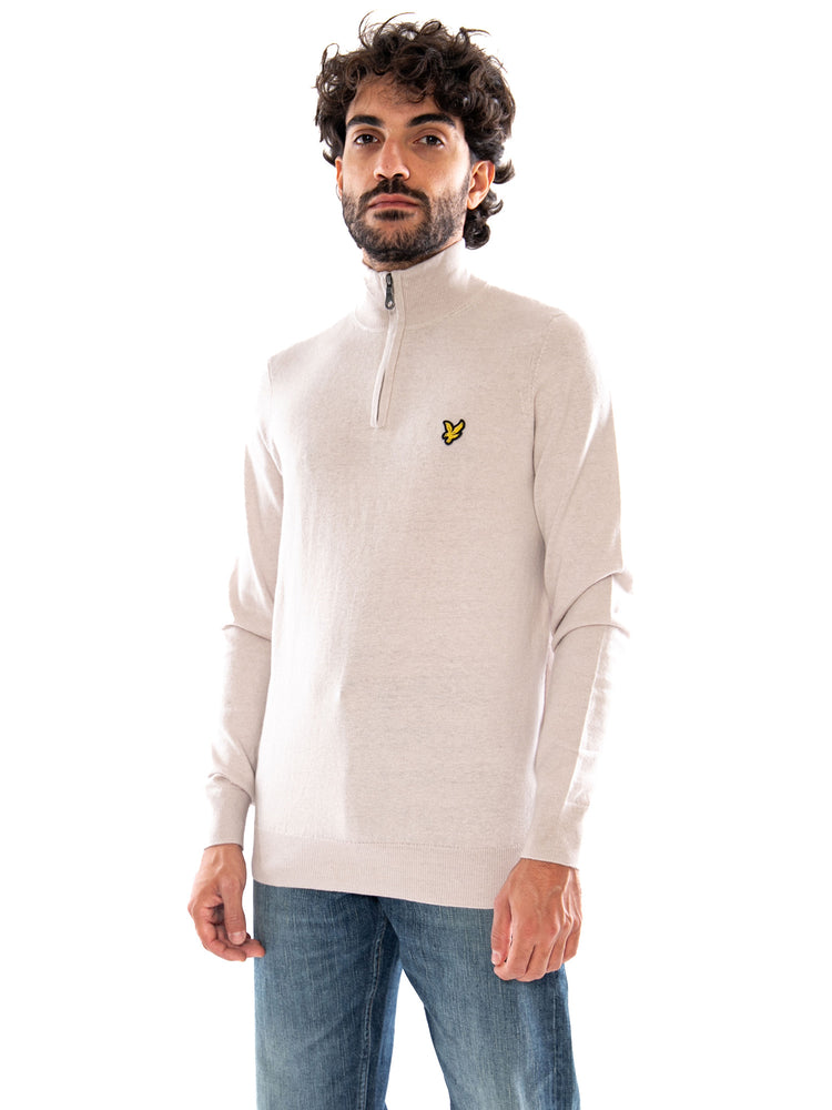 Lyle & Scott Cotton Merino Quarter Zip Jumper Cove - Maglione Uomo Beige<BR/><BR/> KN2112VC W870 LYLE & SCOTT 