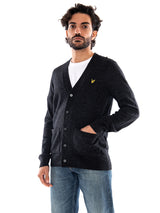 Lyle & Scott Lambswool Blend V Neck Cardigan Jet Black Marl - Herren Cardigan mit V-Ausschnitt Schwarz Meliert Herren LYLE & SCOTT