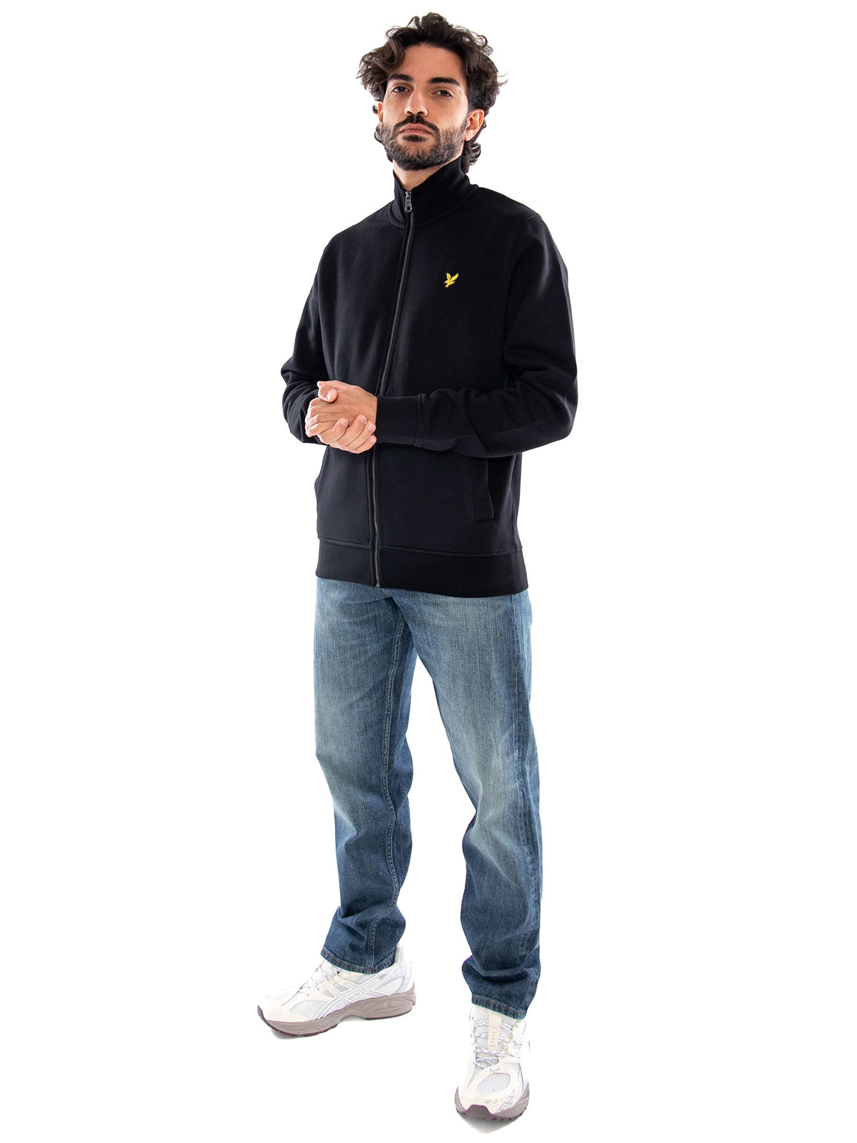 Lyle & Scott Brushback Full Zip Jet Black - Felpa Uomo con Zip Intera Nera<BR/><BR/><BR/> ML2148V Z865 LYLE & SCOTT 