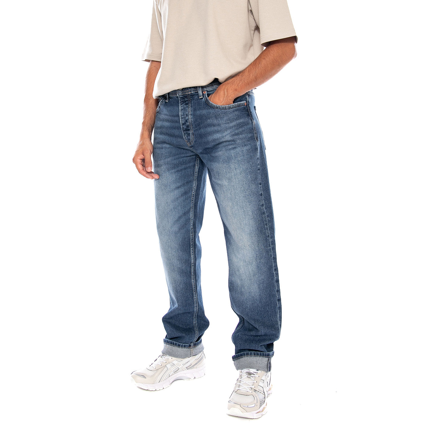 ONSEDGE PERFORMANCE DMB 6639 DOT DNM NOOS DARK MEDIUM BLUE DENIM - Pantaloni Denim Jeans Uomo Blu 22036639 4901924 ONLY & SONS 