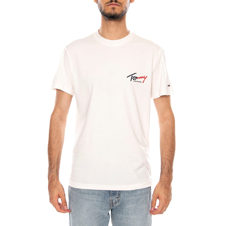 TJM SLIM SIGN CHEST SS TEE EXT ANCIENT WHITE - Maglietta Girocollo Uomo Bianca DM0DM22538 YBH TOMMY HILFIGER 