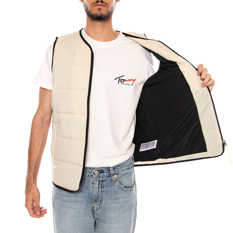 TJM FLAG QUILTED VEST CLASSIC BEIGE - Giacca Gilet Smanicato Uomo Beige DM0DM23069 ACI TOMMY HILFIGER 