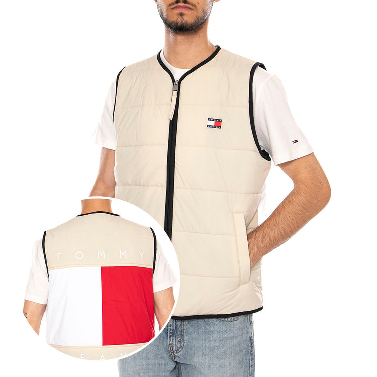 TJM FLAG QUILTED VEST CLASSIC BEIGE - Giacca Gilet Smanicato Uomo Beige DM0DM23069 ACI TOMMY HILFIGER 
