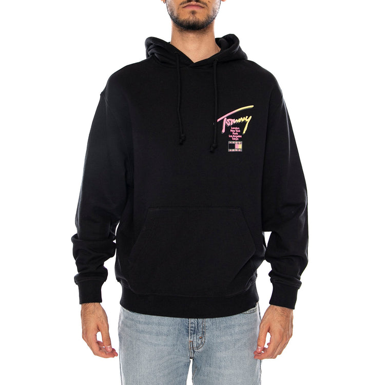 TJM RLX SIGNATURE HDIE EXT BLACK - Felpa con Cappuccio Uomo Nera DM0DM23129 BDS TOMMY HILFIGER 