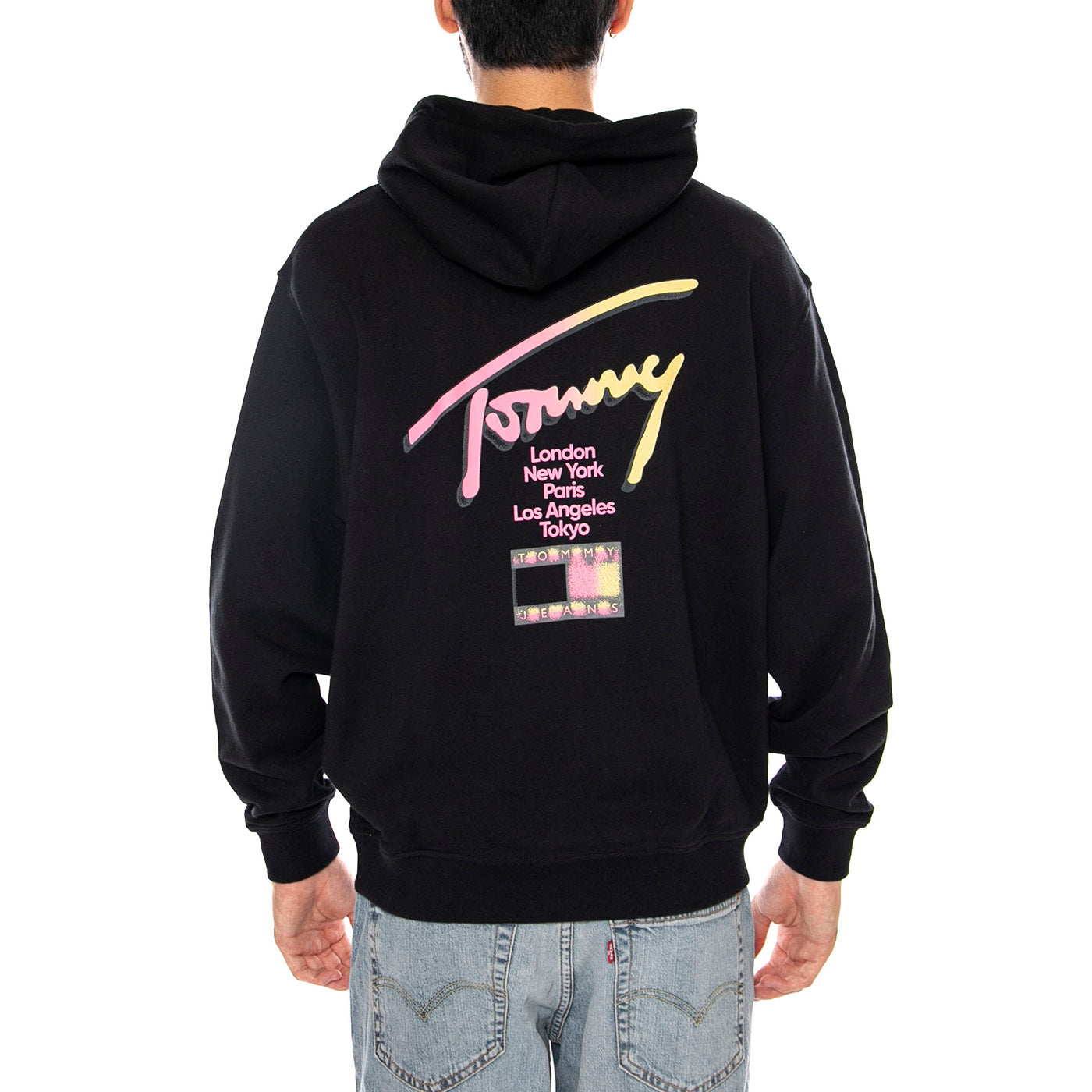TJM RLX SIGNATURE HDIE EXT BLACK - Felpa con Cappuccio Uomo Nera DM0DM23129 BDS TOMMY HILFIGER 