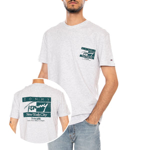 TJM REG SIGN FLAG SS TEE EXT ICE GREY HEATHER - Maglietta Girocollo Uomo Grigia DM0DM23177 P08 TOMMY HILFIGER 