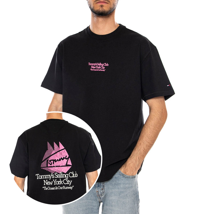 TJM RLX SAILBOAT SS TEE BLACK - Maglietta Girocollo Uomo Nera DM0DM23184 BDS TOMMY HILFIGER 
