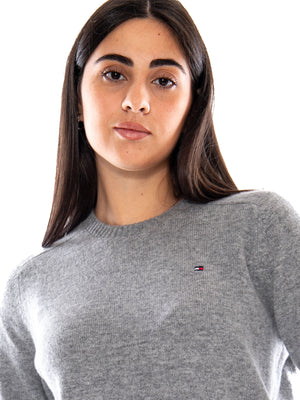 Tommy Hilfiger C-NK Soft Wool Jersey Slim Sweater Medium Grey Heather - Maglia Donna Grigio Mélange WW0WW51432 P7D TOMMY HILFIGER 