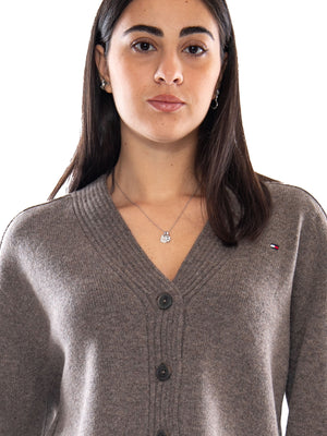 Tommy Hilfiger Soft Wool V-NK Cardigan Buttons Hot Coco Heather - Cardigan Donna Marrone WW0WW52367 HH9 TOMMY HILFIGER 