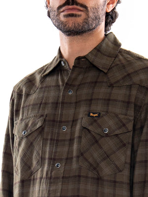Wrangler Western Shirt Olive Night Green - Camicia Uomo Verde Oliva Scuro 112386996 GRN WRANGLER 