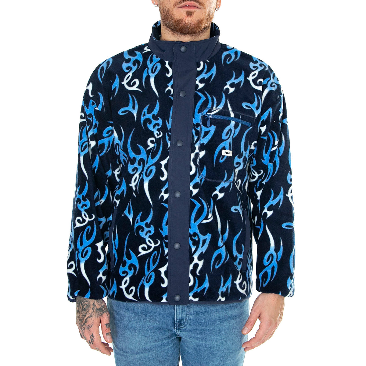 Static Polar Fleece Navy Sweat - Felpa Uomo Blu / Multicolore FL00213-NAVY . HUF 