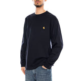L/S Chase T-Shirt – Dunkelblau/Gold – Herren Langarmshirt, dunkelblau, CARHARTT WIP
