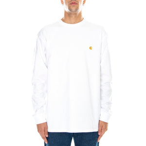 L/S CHASE T-SHIRT WHITE / GOLD - Maglietta Girocollo Maniche Lunghe Uomo Bianca I026392 00RXX CARHARTT WIP 
