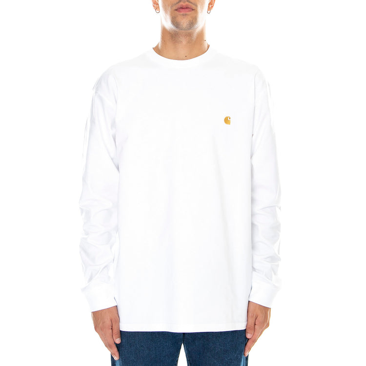 L/S CHASE T-SHIRT WHITE / GOLD - Maglietta Girocollo Maniche Lunghe Uomo Bianca I026392 00RXX CARHARTT WIP 