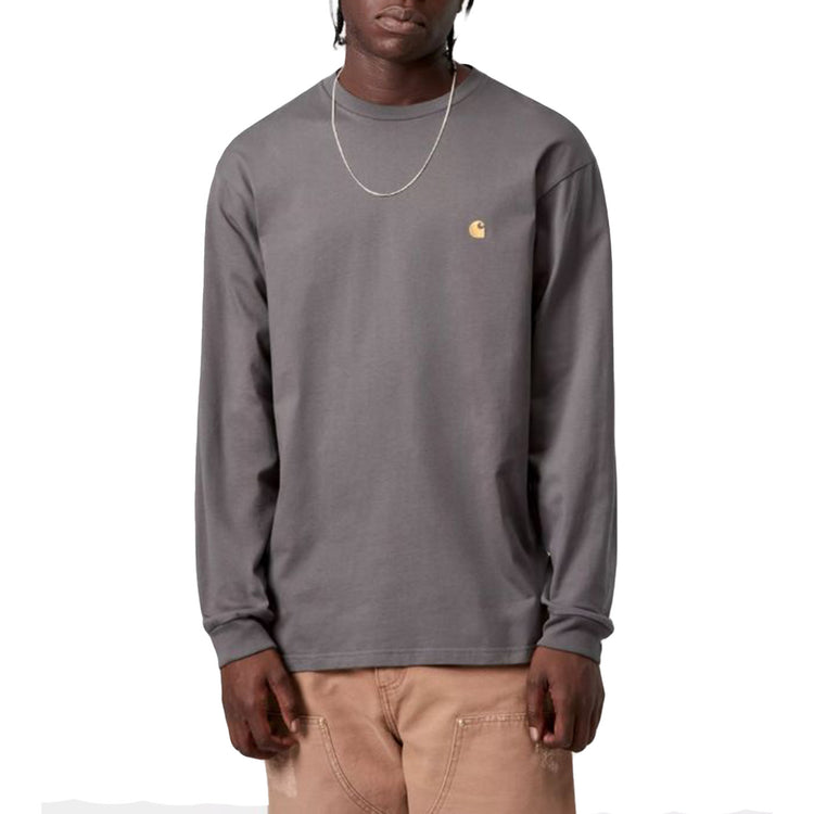 L/S CHASE T-SHIRT PORPHYRY / GOLD - Maglietta Girocollo Maniche Lunghe Uomo I026392 3H5XX CARHARTT WIP 