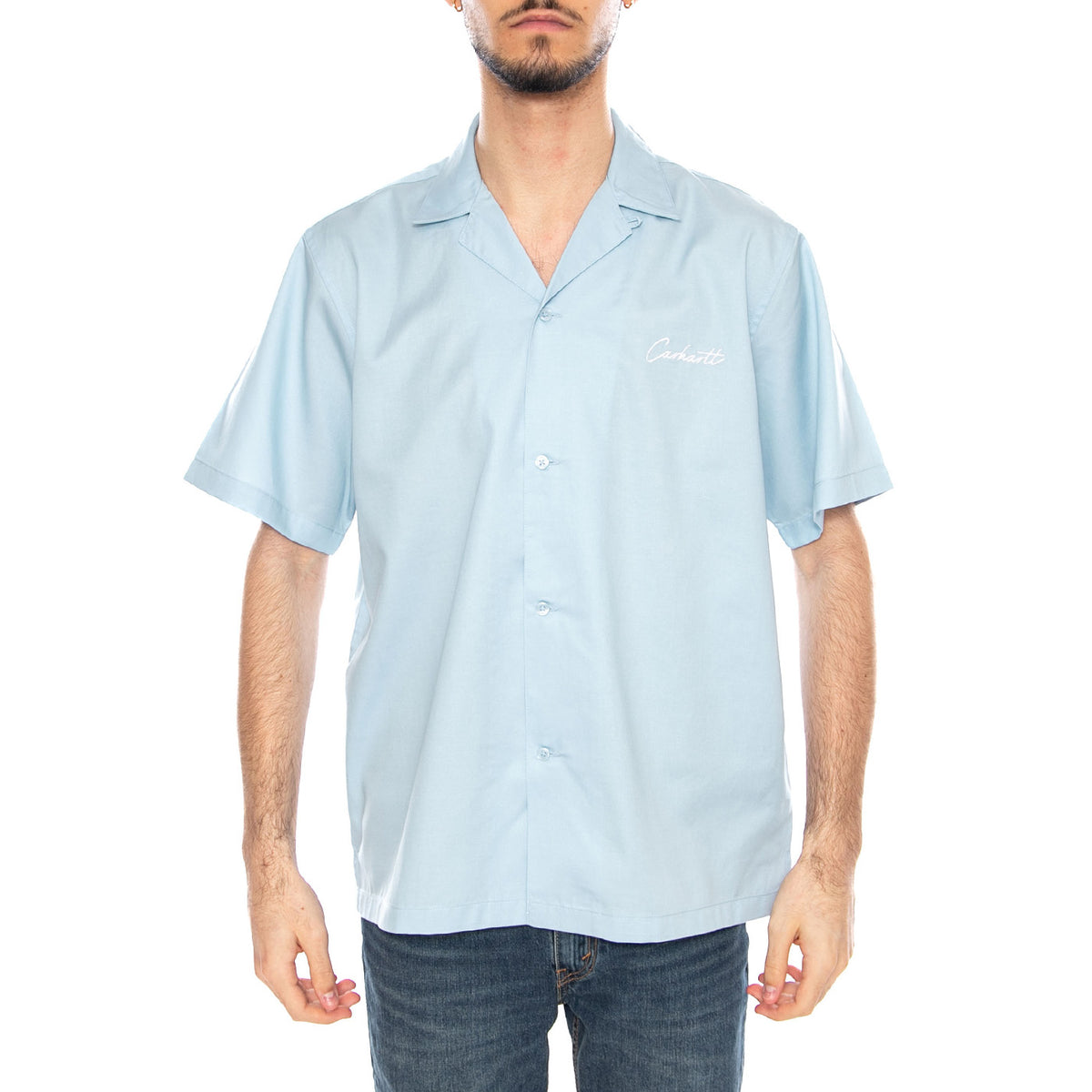 S/S Delray Shirt Icaria / White - Camicia Maniche Corte Uomo Blu I031465 3M3XX CARHARTT WIP 