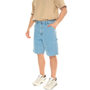 SINGLE KNEE SHORT BLUE, HEAVY STONE BLEACHED - Bermuda Denim Jeans Uomo Blu I032026 01A3 CARHARTT WIP 
