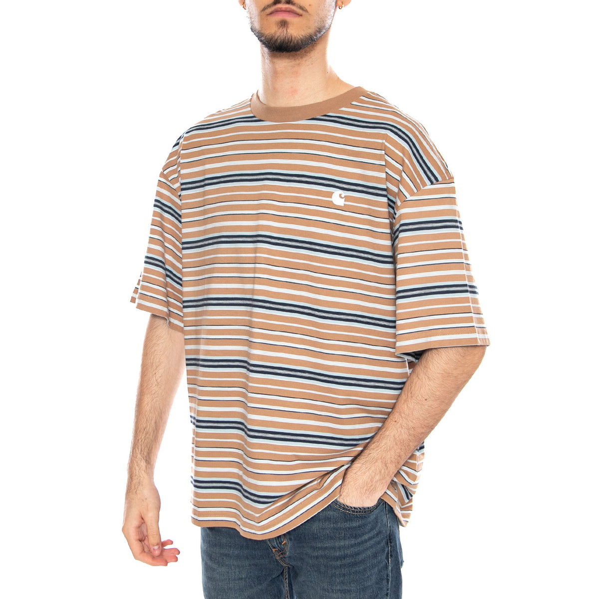 S/S Zane T-Shirt Zane Stripe, Peanut - Maglietta Girocollo Uomo Multicolore I036186 3KZXX CARHARTT WIP 
