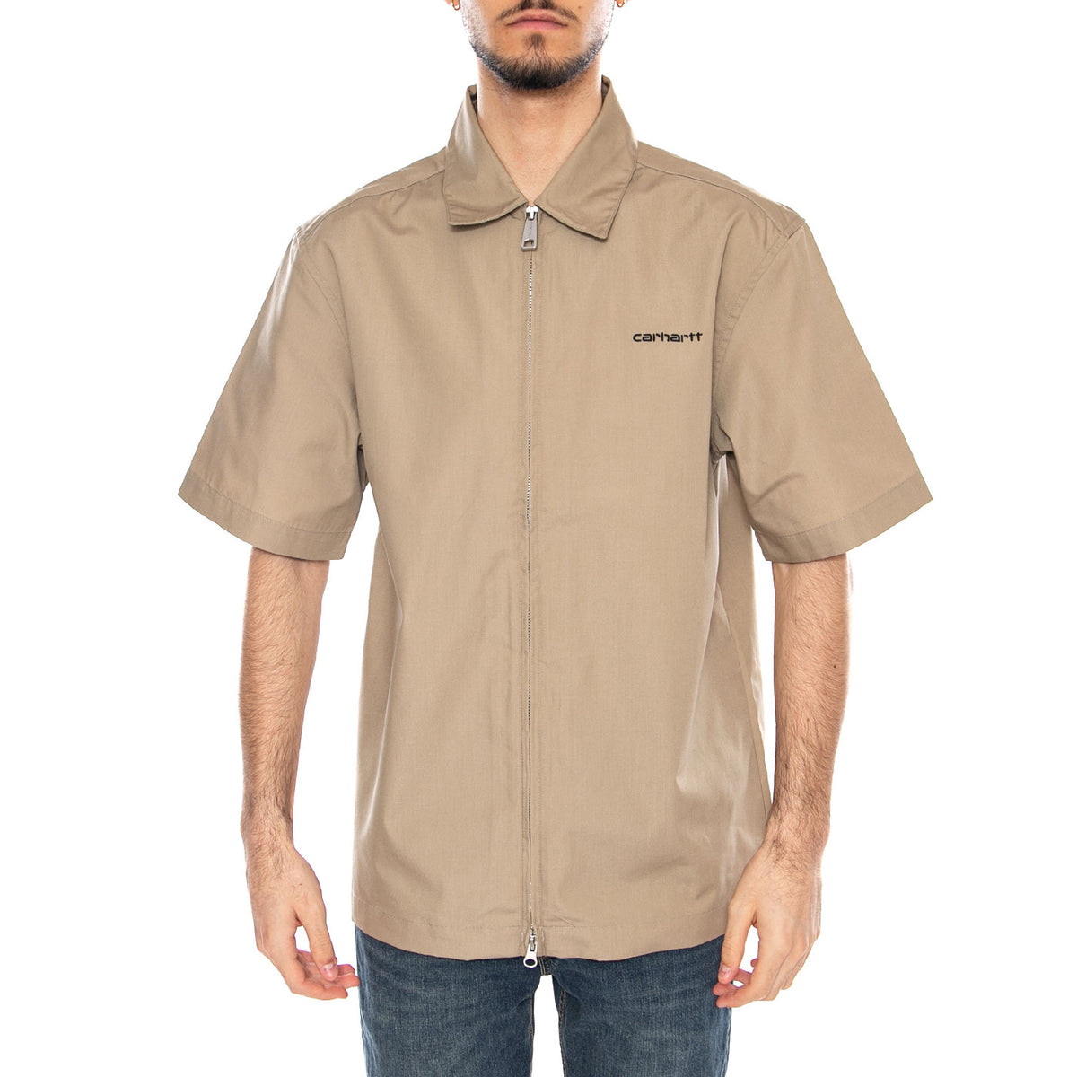 S/S Postal Zip Shirt Iroko / Black - Camicia Maniche Corte Uomo Beige I036189 3MSXX CARHARTT WIP 