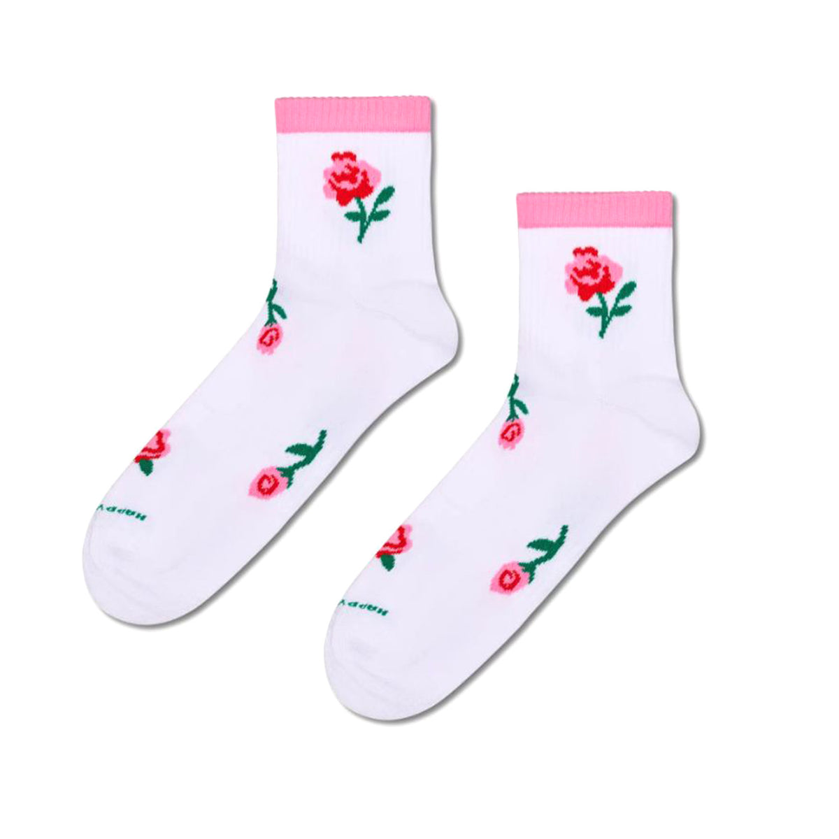 Roses Mini Crew Sneaker Sock White/Pink - Calzini Bianchi/Rosa P005641 WHT HAPPY SOCKS 