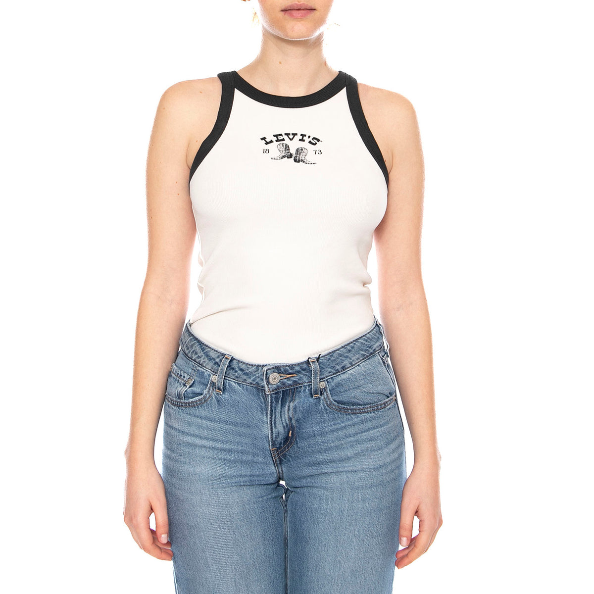 GR Essential Racer Tank - Archival Boots Sugar Swizzle / Pirate Black - Canotta Donna Bianca 003QP 0010 LEVIS 